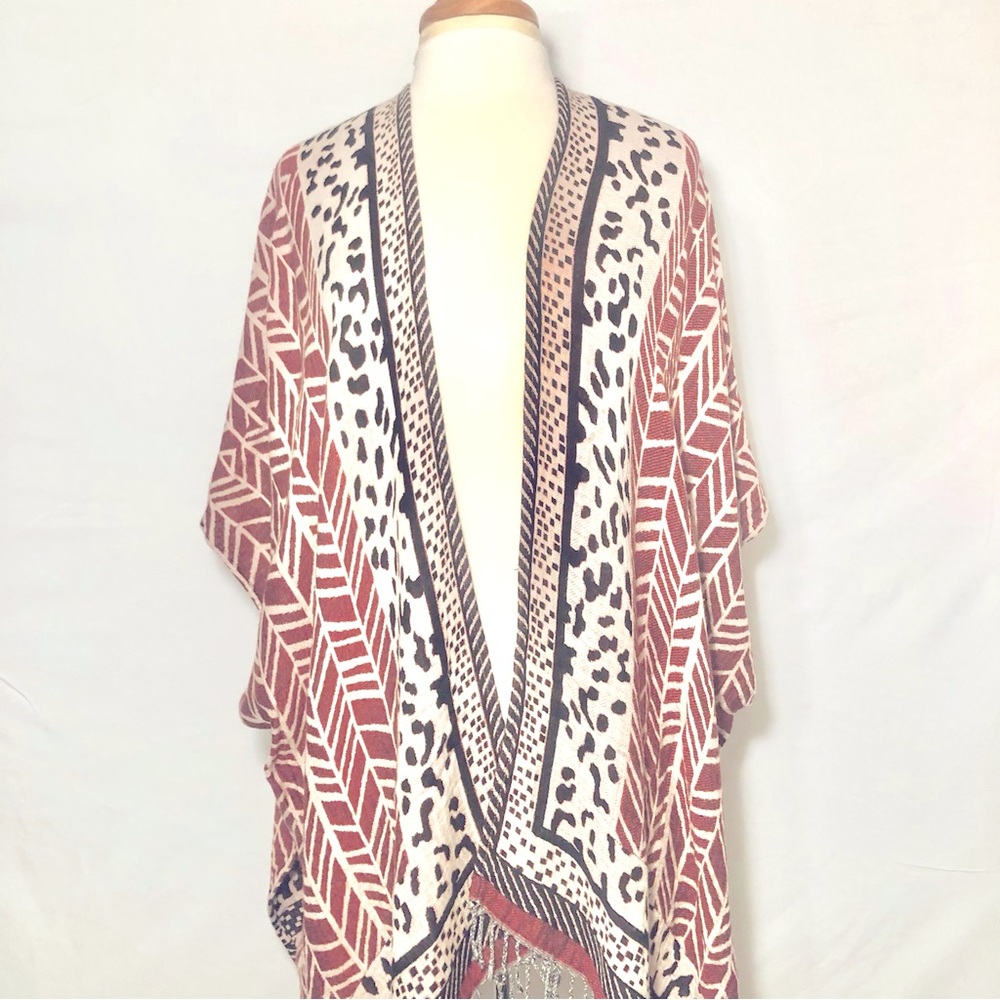 Reversible Patterned Kimono Cardigan One Size
